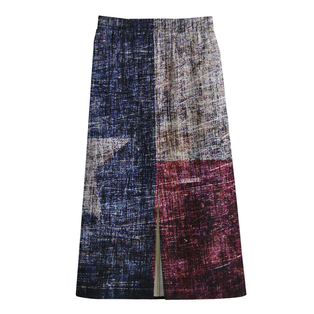 Grunge Texas Flag Print Cotton Front Slit Maxi Skirt