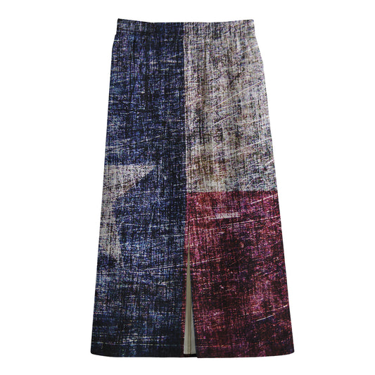 Grunge Texas Flag Print Cotton Front Slit Maxi Skirt