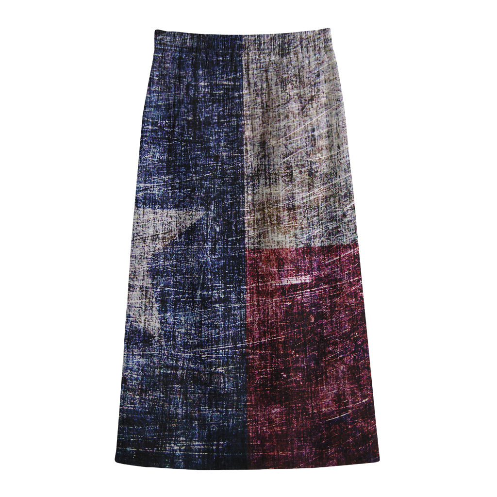 Grunge Texas Flag Print Cotton Front Slit Maxi Skirt