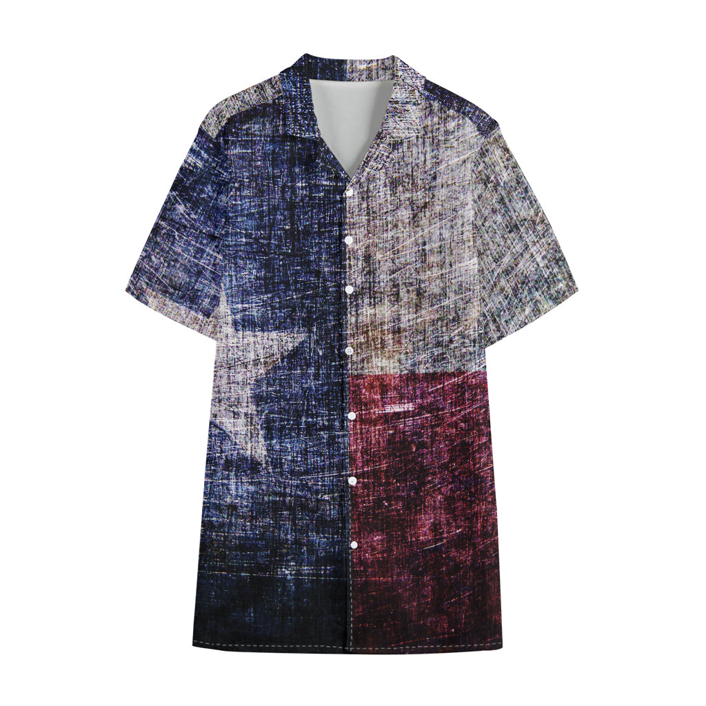 Grunge Texas Flag Print Cotton Hawaiian Shirt