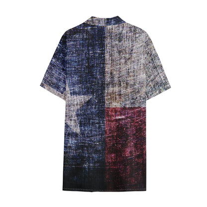 Grunge Texas Flag Print Cotton Hawaiian Shirt
