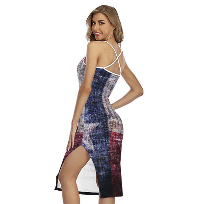 Grunge Texas Flag Print Cross Back Cami Dress
