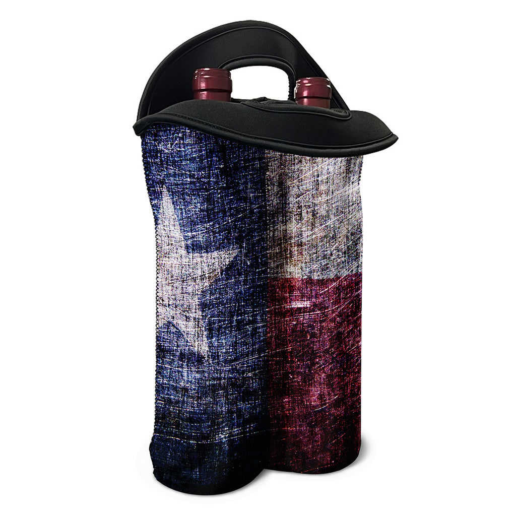 Grunge Texas Flag Print Double Neoprene Wine Tote