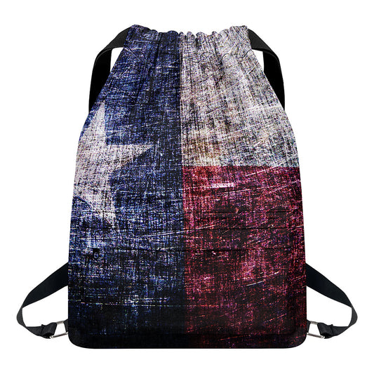 Grunge Texas Flag Print Drawstring Backpack