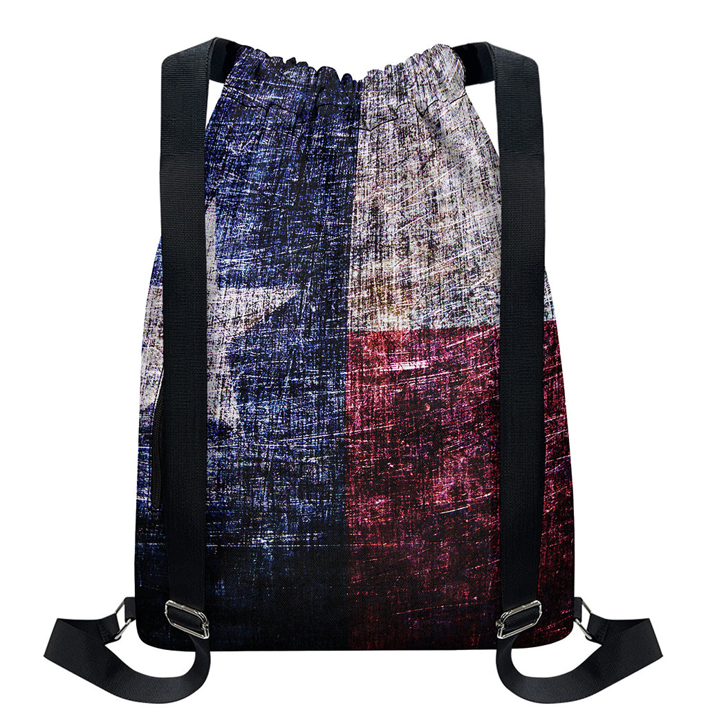 Grunge Texas Flag Print Drawstring Backpack