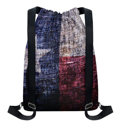 Grunge Texas Flag Print Drawstring Backpack