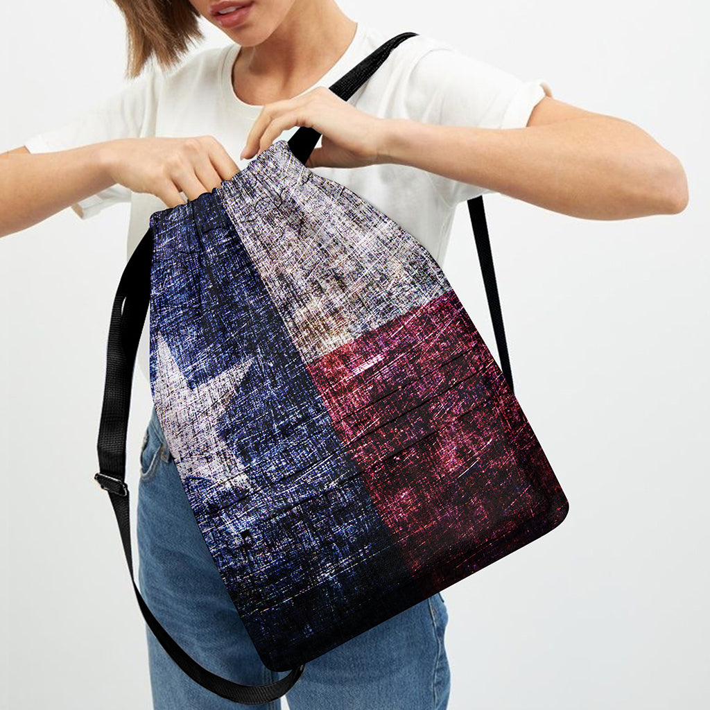 Grunge Texas Flag Print Drawstring Backpack
