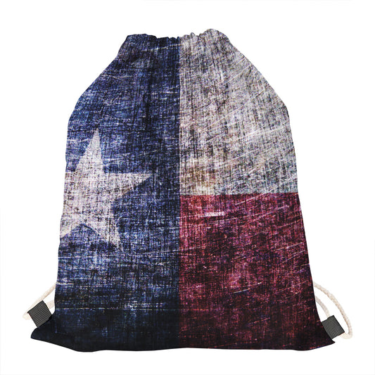 Grunge Texas Flag Print Drawstring Bag
