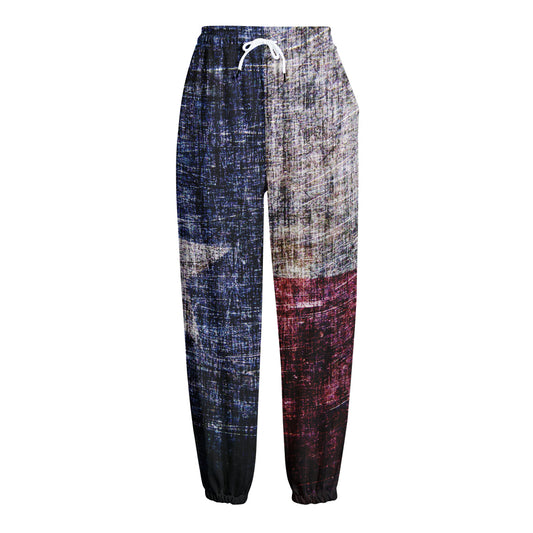 Grunge Texas Flag Print Fleece Lined Knit Pants