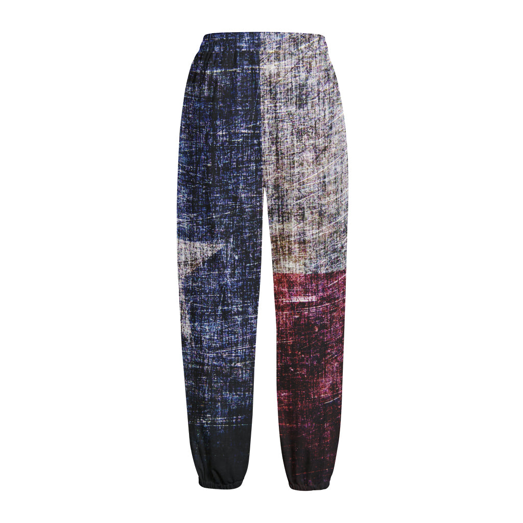 Grunge Texas Flag Print Fleece Lined Knit Pants