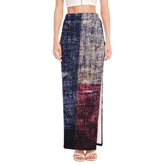 Grunge Texas Flag Print High Slit Maxi Skirt