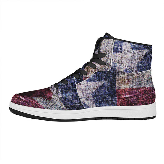 Grunge Texas Flag Print High Top Leather Sneakers