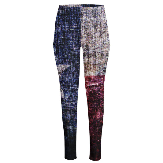 Grunge Texas Flag Print High-Waisted Pocket Leggings