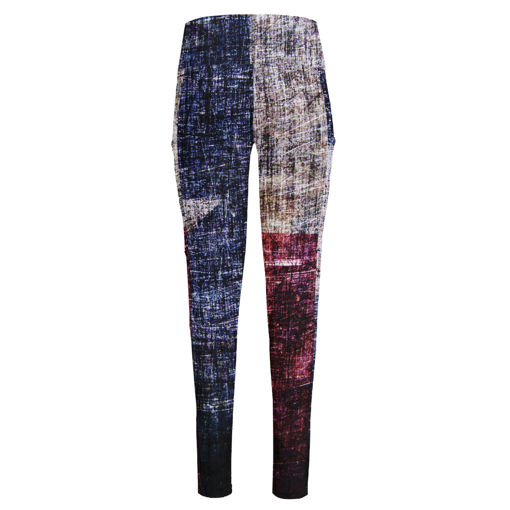 Grunge Texas Flag Print High-Waisted Pocket Leggings
