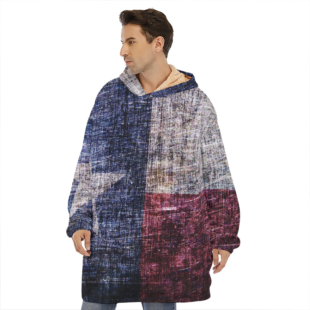 Grunge Texas Flag Print Hoodie Blanket