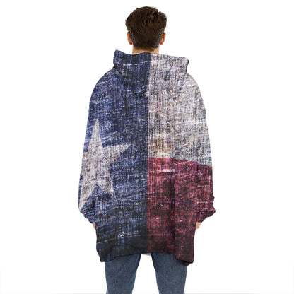 Grunge Texas Flag Print Hoodie Blanket