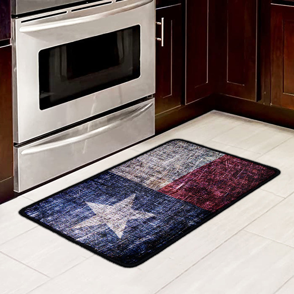 Grunge Texas Flag Print Kitchen Mat
