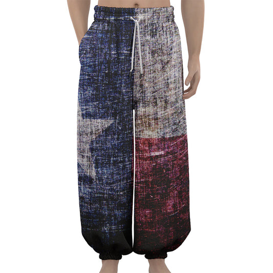 Grunge Texas Flag Print Lantern Pants
