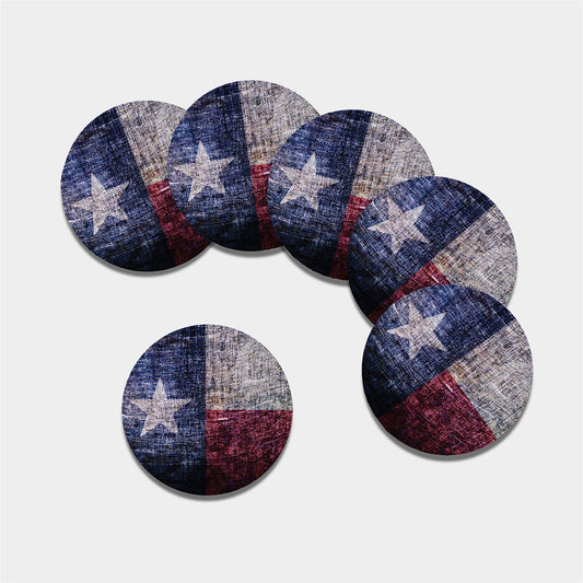 Grunge Texas Flag Print Leather Coaster Set