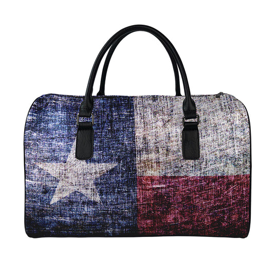 Grunge Texas Flag Print Leather Duffle Bag
