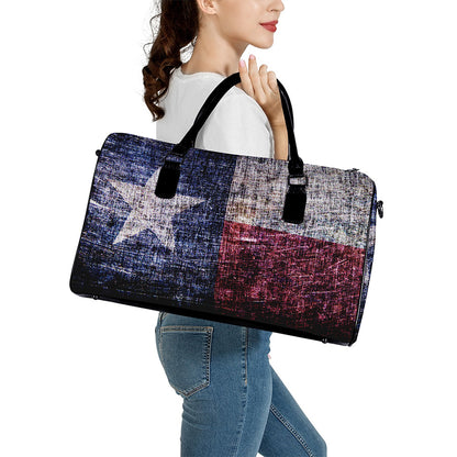 Grunge Texas Flag Print Leather Duffle Bag