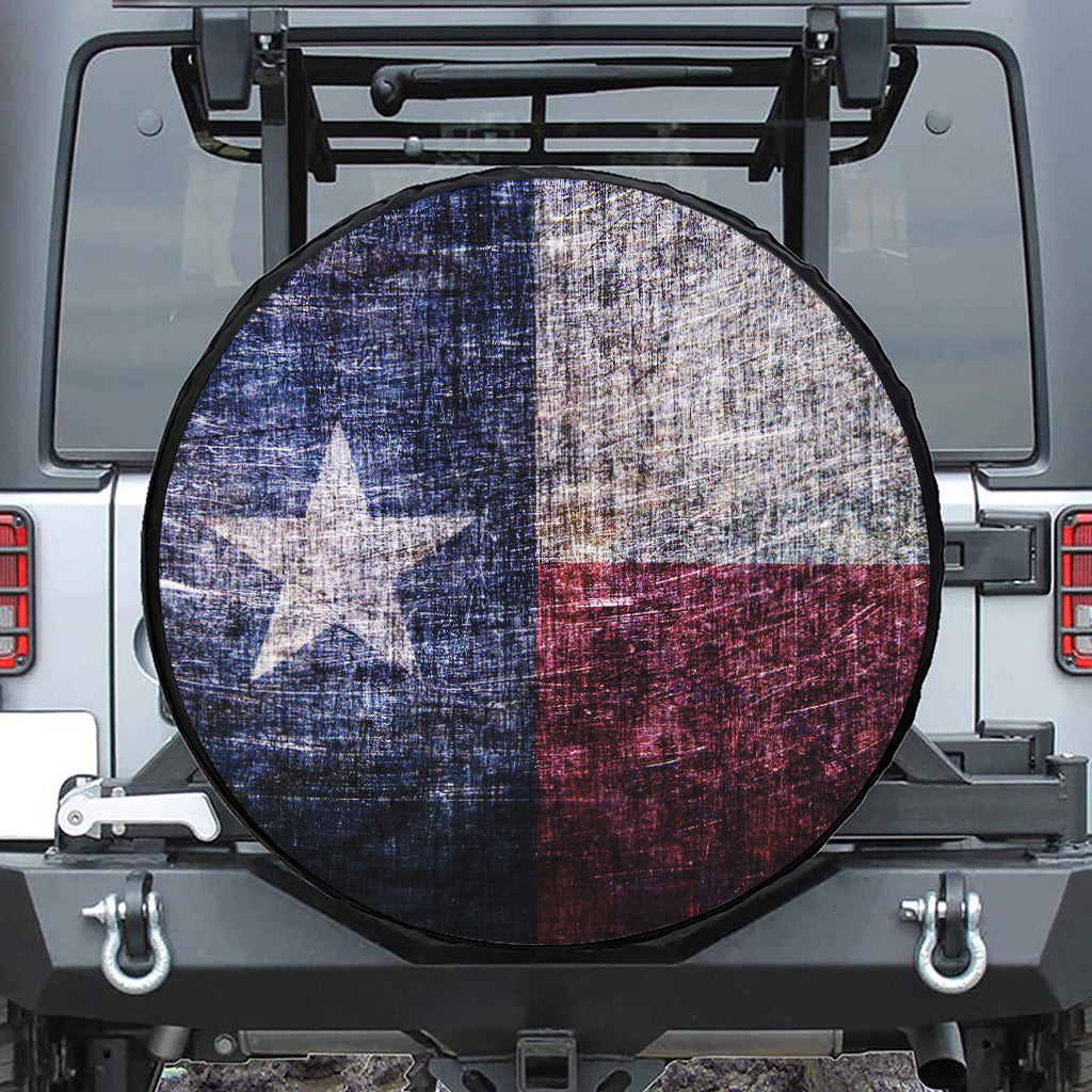 Grunge Texas Flag Print Leather Spare Tire Cover