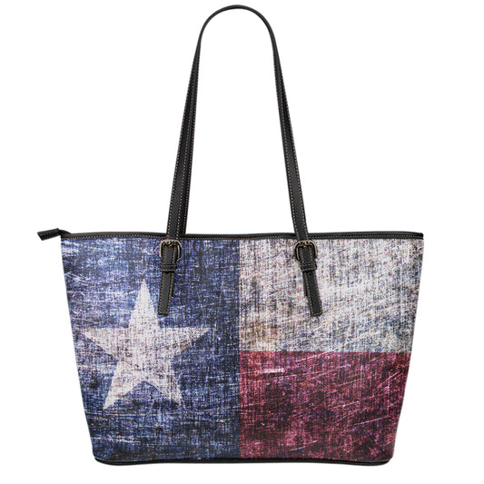 Grunge Texas Flag Print Leather Tote Bag