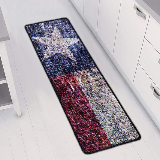 Grunge Texas Flag Print Long Kitchen Mat