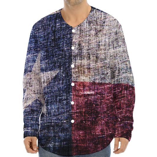 Grunge Texas Flag Print Long Sleeve Baseball Jersey