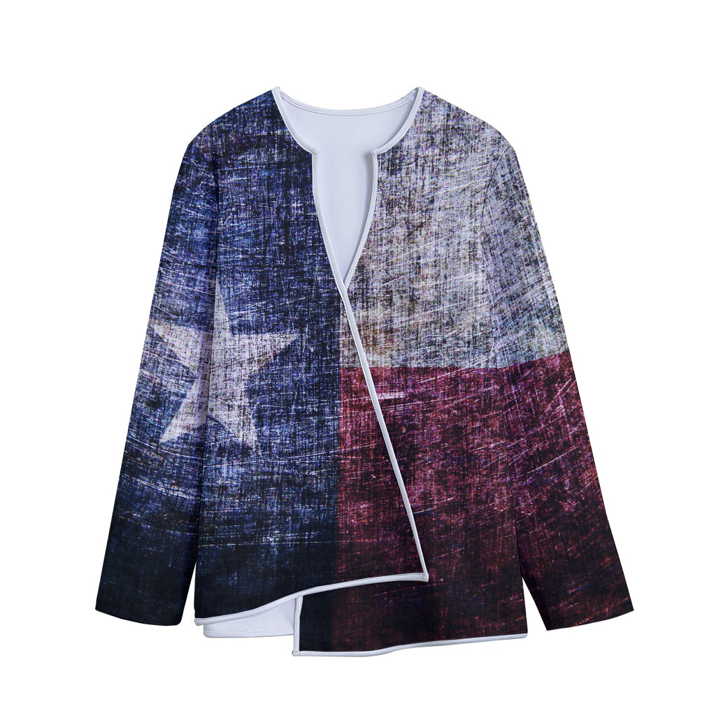 Grunge Texas Flag Print Long Sleeve Short Coat