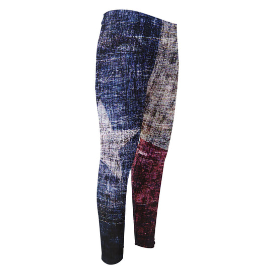 Grunge Texas Flag Print Men's Compression Pants