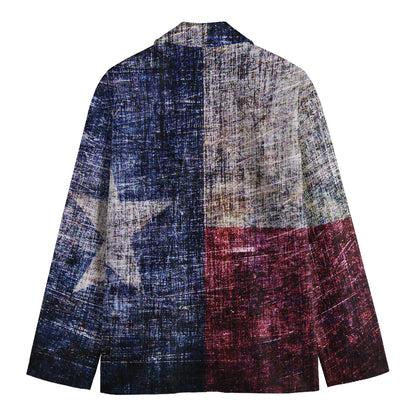 Grunge Texas Flag Print Men's Cotton Blazer