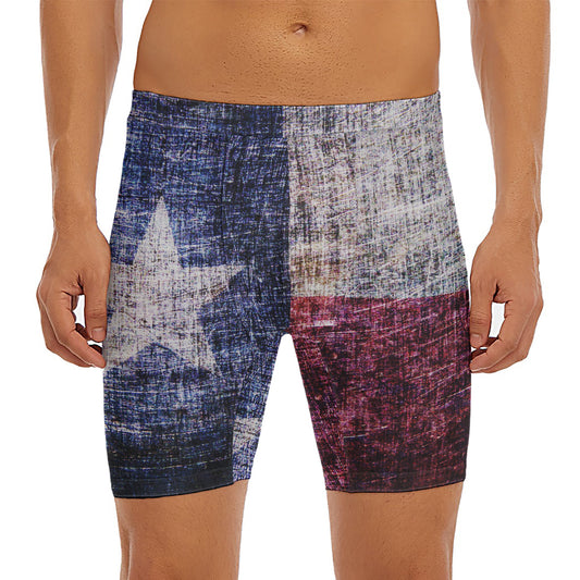 Grunge Texas Flag Print Men's Long Boxer Briefs