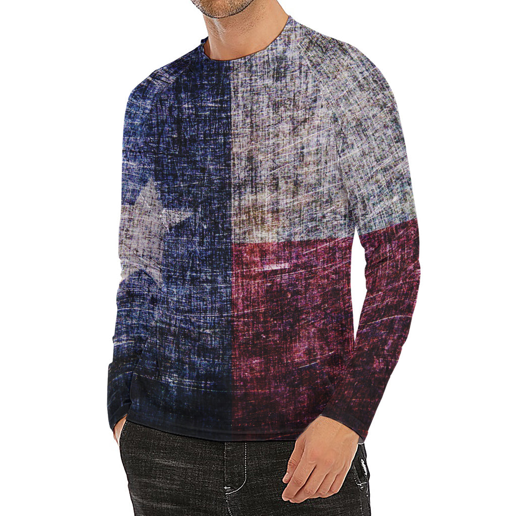 Grunge Texas Flag Print Men's Long Sleeve Rash Guard