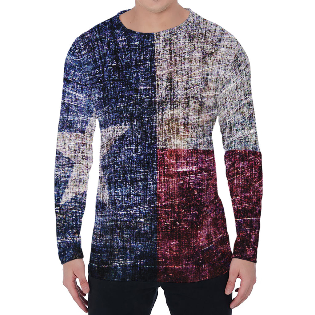 Grunge Texas Flag Print Men's Long Sleeve T-Shirt