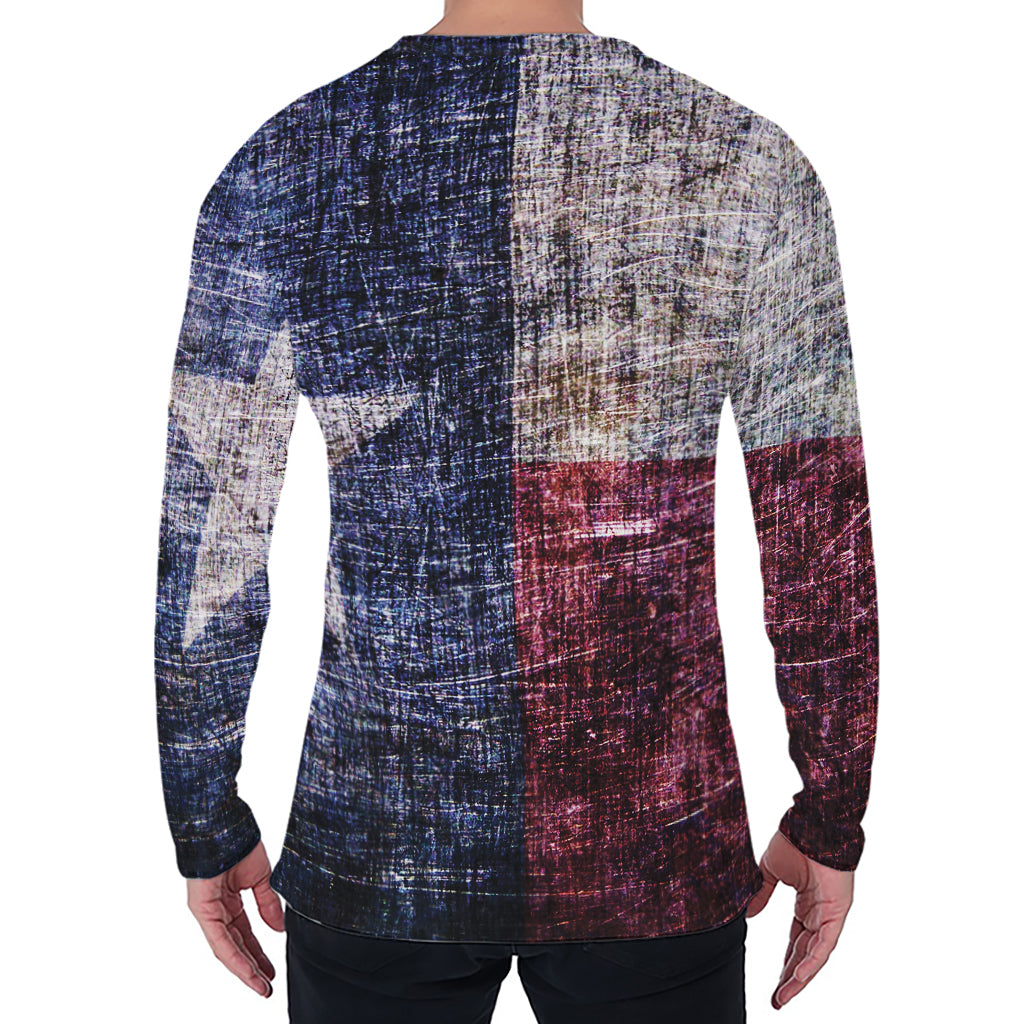 Grunge Texas Flag Print Men's Long Sleeve T-Shirt