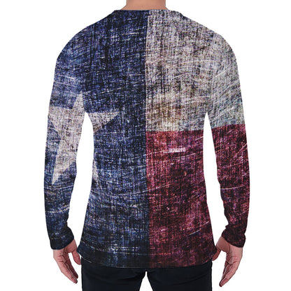 Grunge Texas Flag Print Men's Long Sleeve T-Shirt