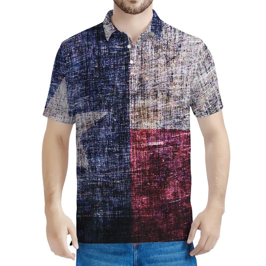 Grunge Texas Flag Print Men's Polo Shirt