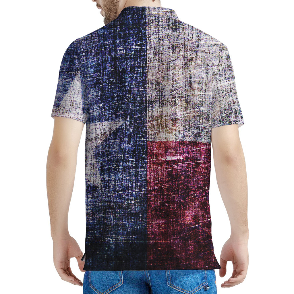 Grunge Texas Flag Print Men's Polo Shirt