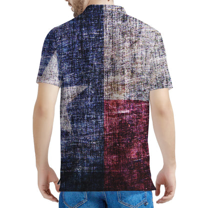 Grunge Texas Flag Print Men's Polo Shirt