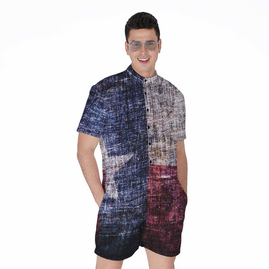 Grunge Texas Flag Print Men's Rompers
