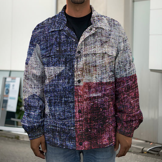 Grunge Texas Flag Print Men's Shirt Jacket