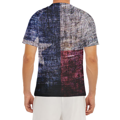 Grunge Texas Flag Print Men's Short Sleeve Rash Guard