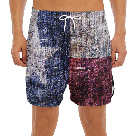 Grunge Texas Flag Print Men's Split Running Shorts