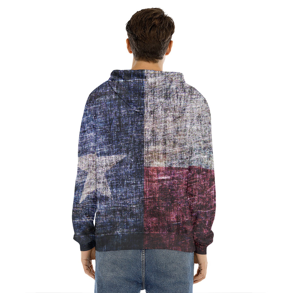 Grunge Texas Flag Print Men's Velvet Pullover Hoodie