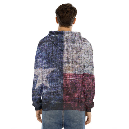 Grunge Texas Flag Print Men's Velvet Pullover Hoodie