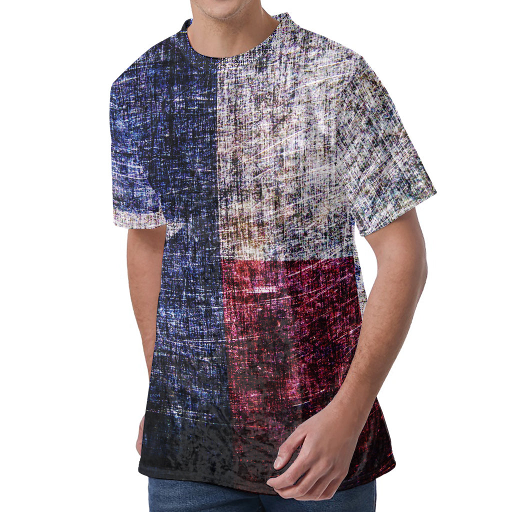 Grunge Texas Flag Print Men's Velvet T-Shirt