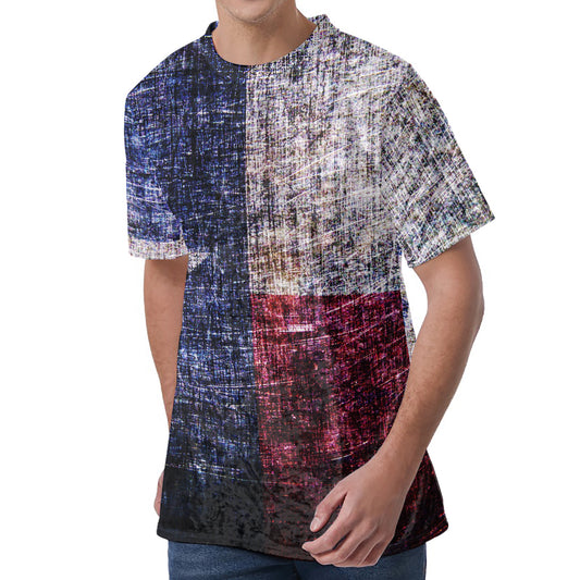 Grunge Texas Flag Print Men's Velvet T-Shirt