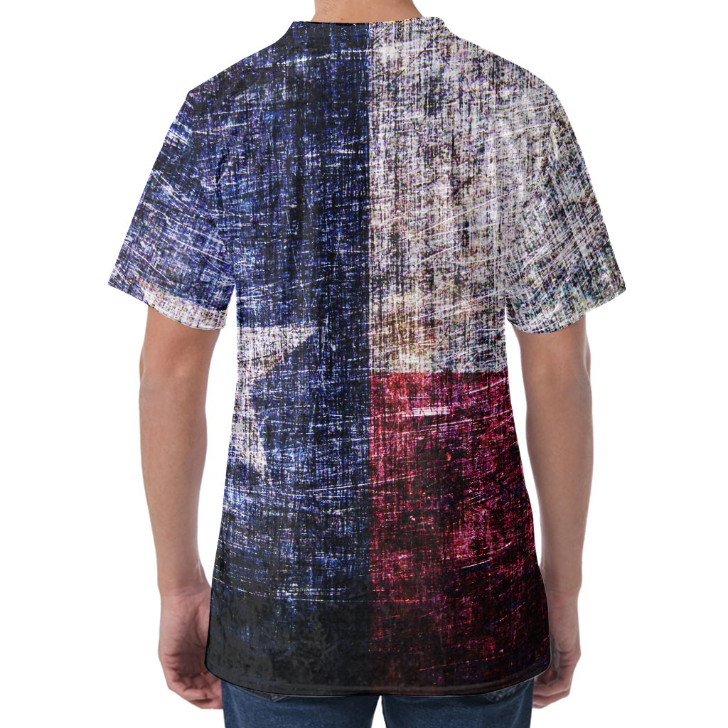 Grunge Texas Flag Print Men's Velvet T-Shirt
