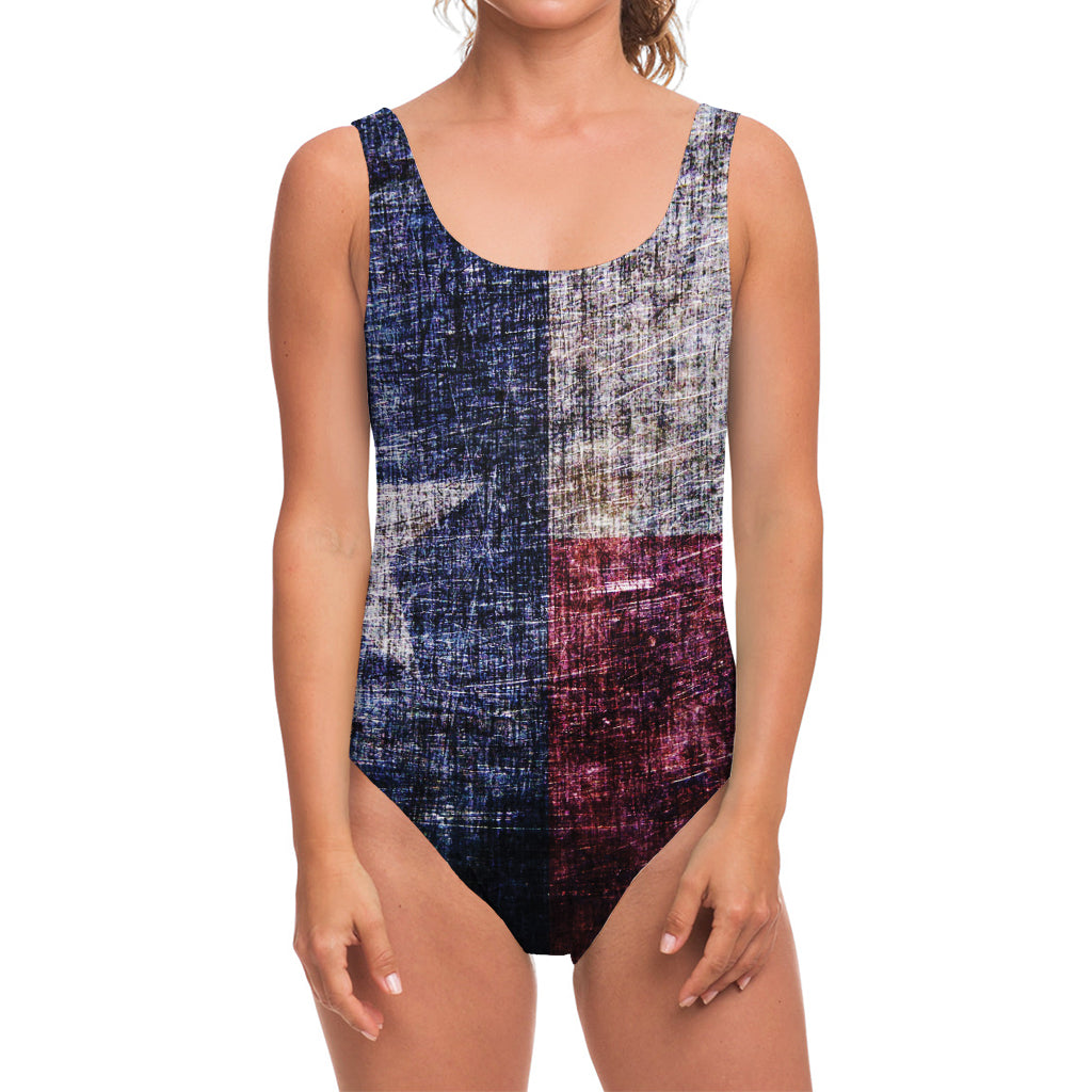 Grunge Texas Flag Print One Piece Swimsuit
